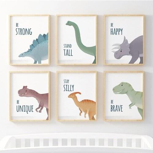 Cute Cartoon Animals Posters and Prints Nursery Style Wall Art Canvas Painting Nordic Rhino and Dinosaur Poster Kids Room Decor