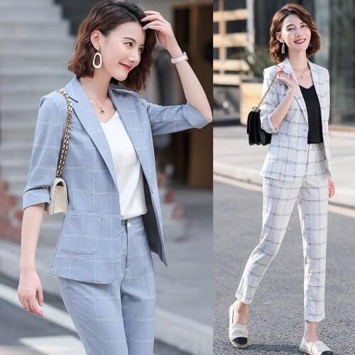 Fashion Casual Blazer for Women Pant Suits Work Wear Half Seeve Jacket Sets Ladies Business Suits
