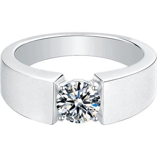 Trendy 100% 925 Sterling Silver White Gold Real 1 Carat D Color Moissanite Wedding Rings For Men Personlity Party Fine Jewelry