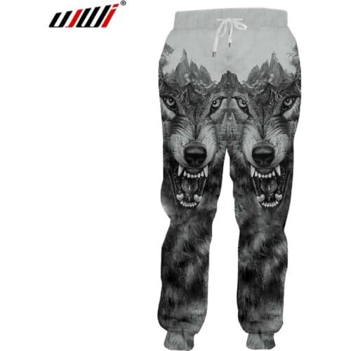 UJWI Mens 3d Sweatpants Cool Print Crazy Wolf Joggers Haren Pants Man Bodybuilding Fitness Casual Sweat Pants Full Length Homme