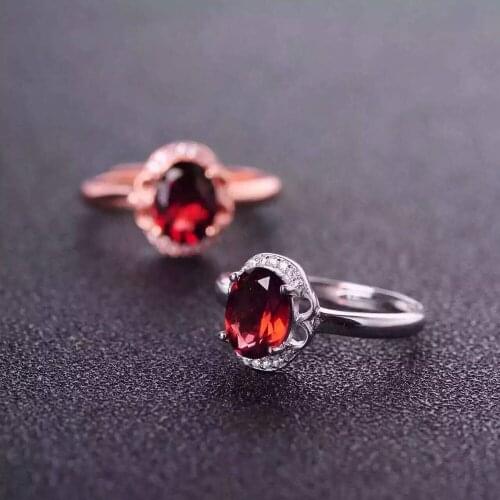 Natural red garnet gem Ring Natural gemstone Ring S925 sterling silver trendy elegant Exquisite round women wedding Jewelry
