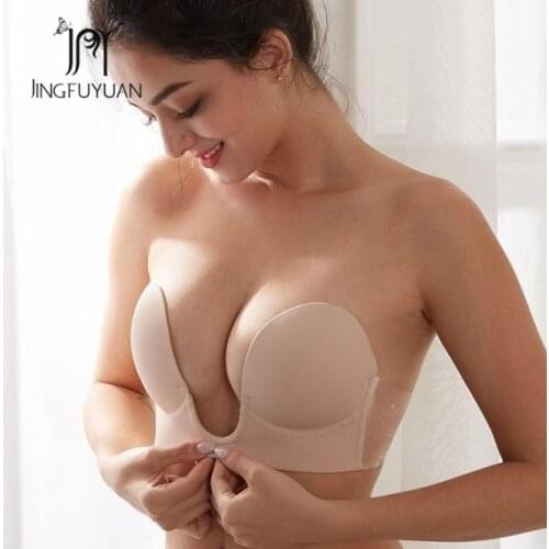 New Design Deep U Plunge Bra Sticky Self-Adhesive Silicone Bra U Shape Push Up Brassiere Sexy Bras For Wedding/Evening Event