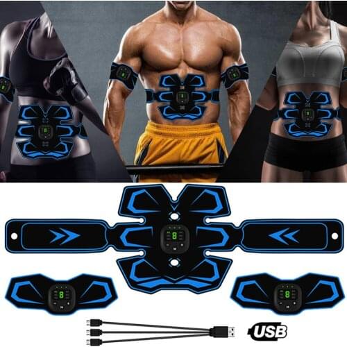 Rechargeable EMS Abdominal Muscle Stimulator Trainer ABS Electrostimulation Fitness Massager Gym Arm Abdomen Muscular Exercise