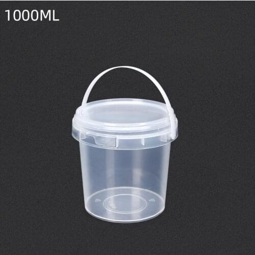 1000ML Clear Plastic Pail with handle and Lid Leakproof storage container for Cotton candy/Takeaway food/Condiment bucket 10PCS