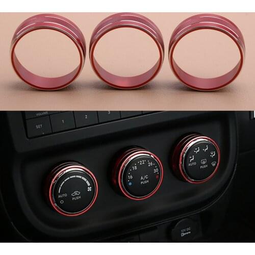 3pcs Red Aluminum Alloy Air Conditioning AC Switch Knob Ring Trim Decoration Cover Fit For Dodge Challenger 2009-2012 2013 2014