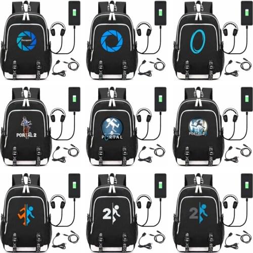 New PORTAL 2 Backpack Men Women Laptop Travel Shoulder Bags Kids Teens USB School Bag Bookbag Cosplay Anime Bags