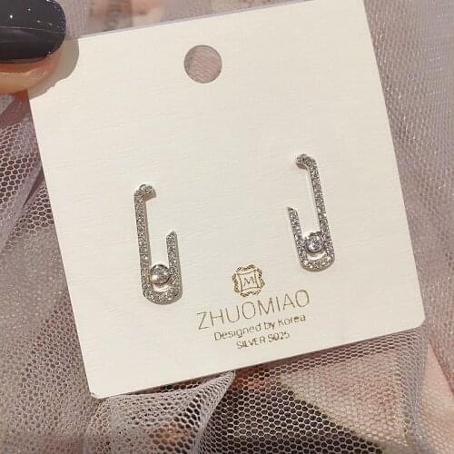 Exquisite Korean Style Geometric Stud Earrings White Gold Color Micro Paved Cubic Zircon Fashion Women Earrings