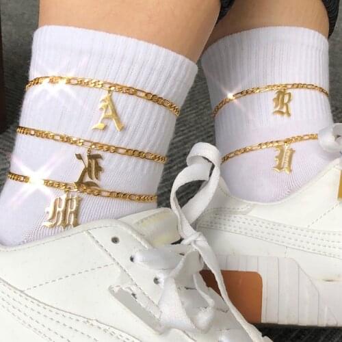 Old English Bracelet on the leg Letter anklet 2020 Stainless Steel Gold Foot Chain ankle bracelet bobby socks bracelet for ankle