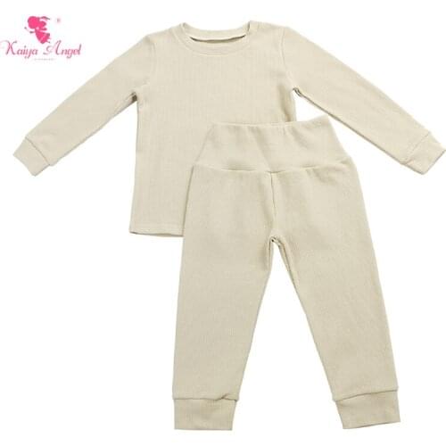 Kaiya Angle Light Khaki Two-piece Fall Kids Boys Girls Clothes Set Casual Base Layer Undershirt + Waist Stretch Trousers Outfit