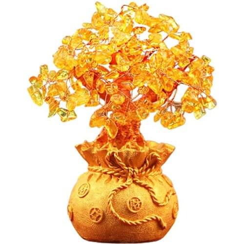 Home Ornament Bonsai 19cm Crystal Lucky Tree Money Tree Ornaments Bonsai Style Wealth Luck Feng Shui Home Decor Without Pendant