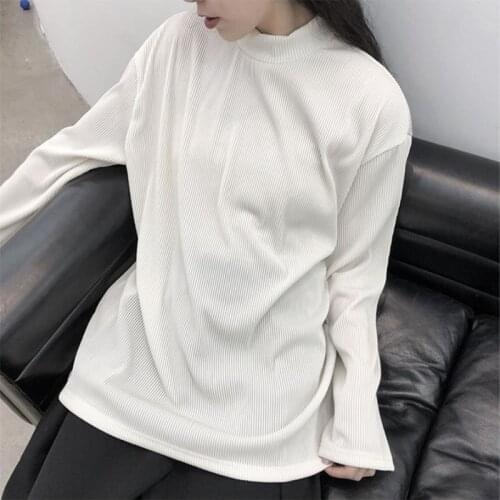 Autumn womens new semi-high collar pure color contracted long sleeve T-shirt youth fashion trend