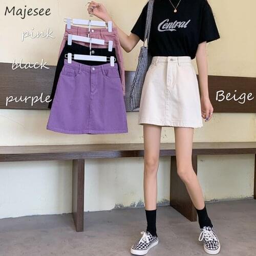 Skirts Women High Waist Solid Abdomen Mini Stylish Leisure Plus Size S-5XL A-line All-match Summer New Simple Korean Style Denim