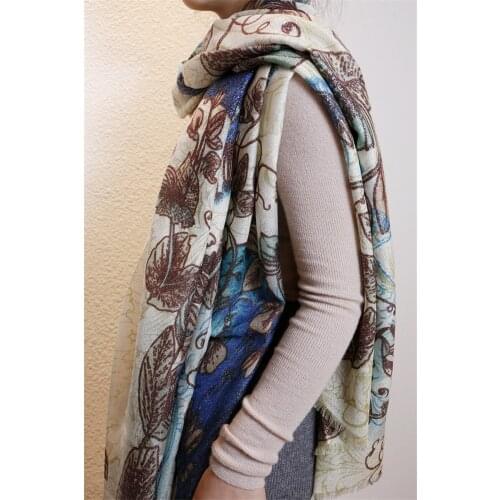 100%cashmere clip bright silk yarns women fashion peacock print scarf shawl pashmina 200X100cm retail wholesale