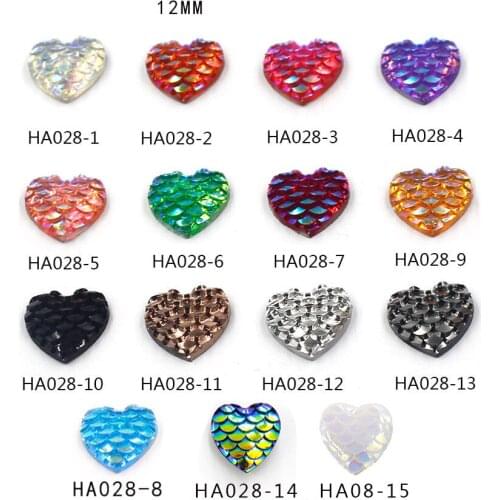 100pcs/lot 12mm Mixed AB Colors Heart Fish Scale Style Flat Back Resin Cabochons Fit DIY Earring Base Jewelry Making Findings