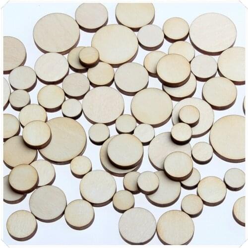 200 pcs [Circle Shaped] Mini Mixed Small Wooden Embellishments - Scrapbooking Shapes for Craft Decor Button