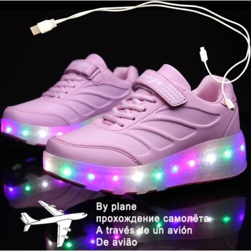 2021 New 27-43 USB Charging Children Sneakers With 2 Wheels Girls Boys Led Shoes Kids Sneakers With Wheels Roller Skate Shoes