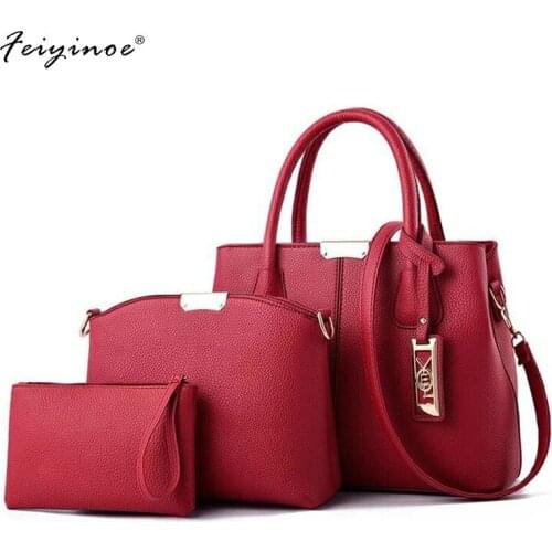 3Pcs/Sets Women Handbags Leather Shoulder Bags Female Large Capacity Casual Tote Bag Tassel Bucket Purses New tide Sweet Lady