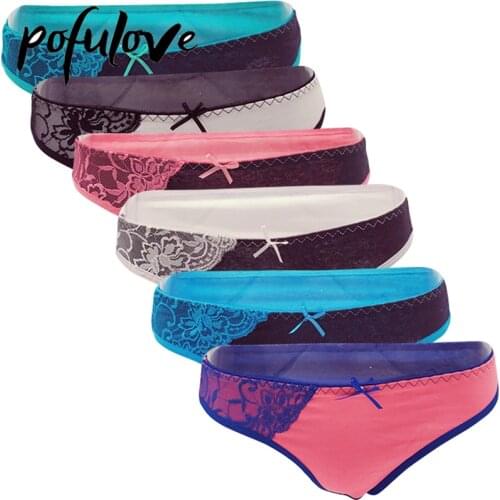6 PCS /Set sexy underwear women thong pink panty cotton panties set g string girl briefs cute bow lace patchwork fashion panties