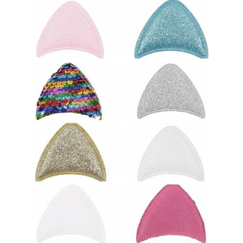 50pcs/lot Fashion Sequin Cat Ear Padded Applique for DIY Children Hair Accessories Boutique Sequin for Baby Clothing Photo Props