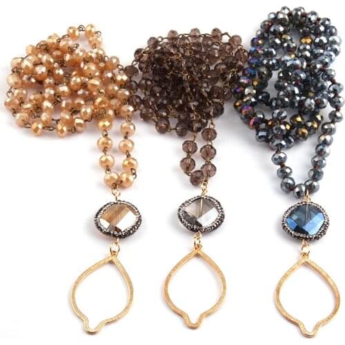 Free Shipping Fashion Crystal Glass Chain Link Handmake Paved Crystal Drop Pendant Necklace