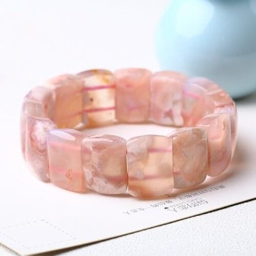 Genuine Natural Cherry Agate Gemstone Bracelets Woman Lady Stretch Crystal Rectangle Bead Bangle Bracelet 18*13mm