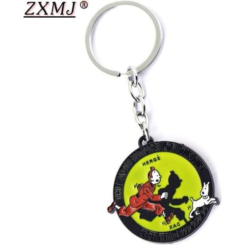 The Adventures Of Tintin Keychain Keyring with Dog Cartoon Metal Round For Men Women Bag Car Key Holder Chaveiro Jewelry gift