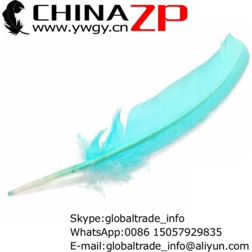 CHINAZP Factory Top Class Plumage Exporting 50pcs/lot Beautiful Dyed Light Blue Turkey Rounds Quill Wing Feathers