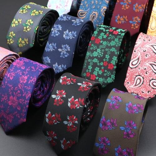 Bright Floral Men’s Tie Paisley Flower Skinny Jacquard Woven Polyester Neckties For Groom Business Wedding Party Daily Wear Gift