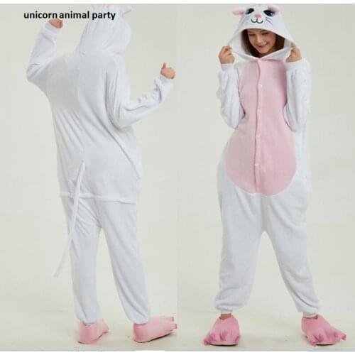 Kigurumi White Cat Onesie Fancy Costume Hoodies Pyjamas Sleepwear Adult Onesies Animal Sleepsuit Men Women Pajamas Cosplay
