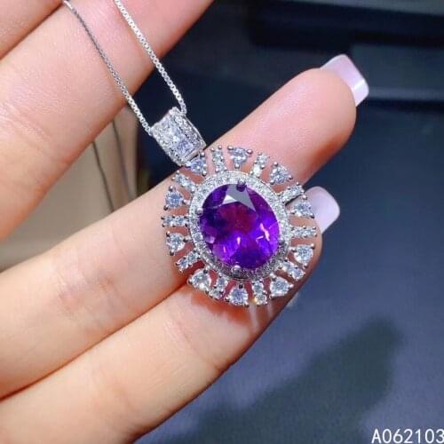 KJJEAXCMY fine jewelry 925 Sterling Silver inlaid Amethyst Girl new elegant luxury flower GEM PENDANT necklace support check