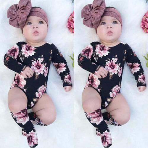US 3PCS Newborn Baby Girl Flower Romper Jumpsuit+Leg Warmers Outfits Clothes Set