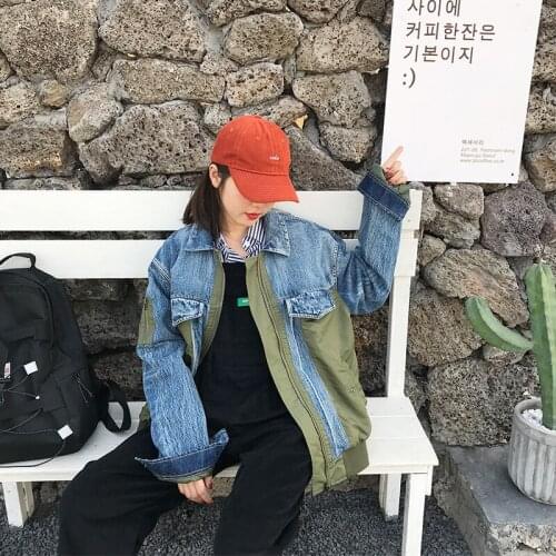 Hip-hop style Autumn Loose Fashion Patchwork Denim jacket Women Bomber jacket Streetwear Female Casual Jeans coat Chaqueta mujer