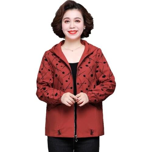 2021 New Autumn Womens Jacket Long Sleeve Causal Windbreaker Famale Hooded Print Zipper Basic Jackets Outerwear Plus Size 5XL