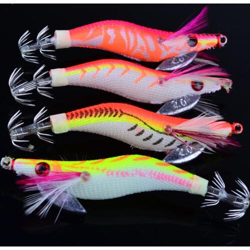 Hot 4pc/lot squid hook Fishing lures 8cm/7.4g 2.0# Squid Jigs Lures 4 color Squid Jigs Hook Mixed squid lure