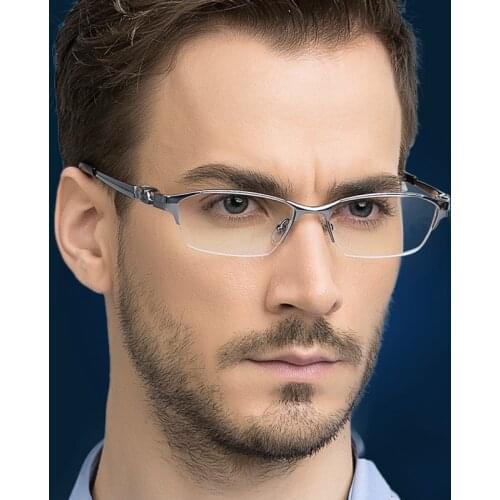 Business Pure Titanium Alloy Glasses Frame Men Square Myopia Prescription Eyeglasses Frames Half Rim Optical Male Korean Eyewea