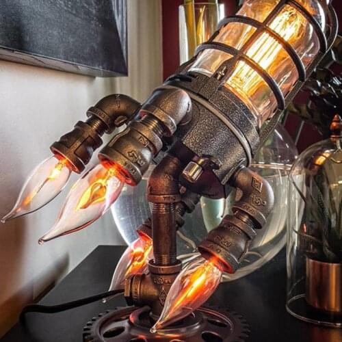 2021 New Steampunk Rocket Light Rocket Launcher Flame Night Light Gift Home Decoration EU/US/UK/AU Plug