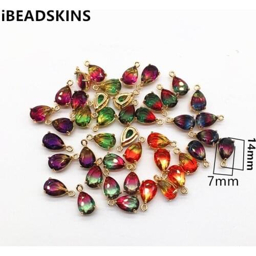 New arrival! 14x7mm 50pcs Copper with Glass drop-shape charm for earrings/earrings accessories/Earring parts/ jewelry DIY