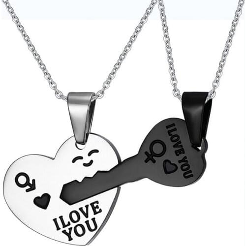Looker Fate Love New Fashion Jewelry 316L Stainless Steel Necklace Black Split Joint Heart Pendant Couple Necklaces