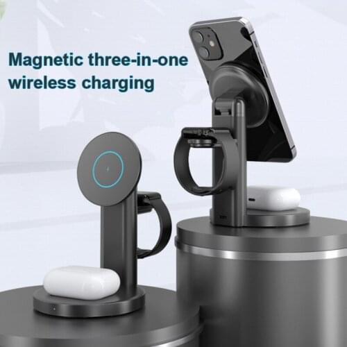 Upgrade 3 in 1 Wireless Charger Magnetic Holder For iPhone/iWatch/Airpods 15W Qi Fast Charging For Magsafe iPhone 12ProMax Stand