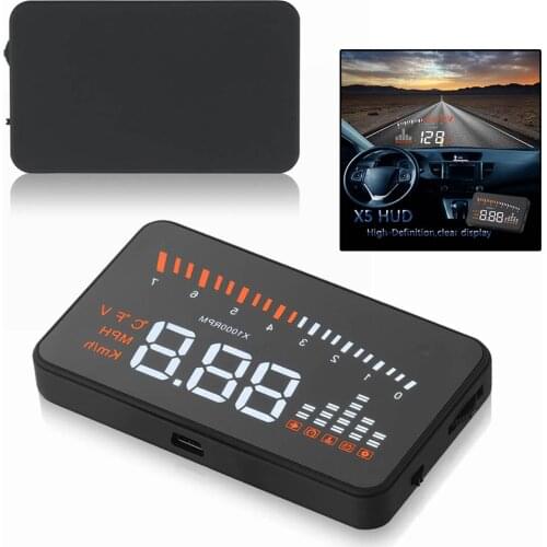 X5 3" Car Projector HUD Head Up Display Speed Fuel Warning OBD II Speedometer Screen 3 inch HD