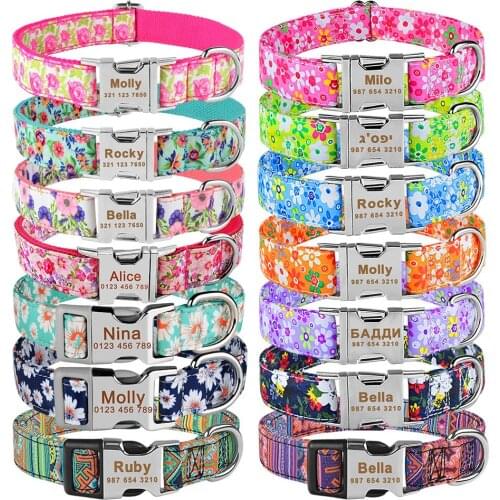 Adjustable Nylon Custom Name Free Nameplate Dog Collar Printed ID Tag Personalized Small Large Medium Pet Engraved Dogs Collars