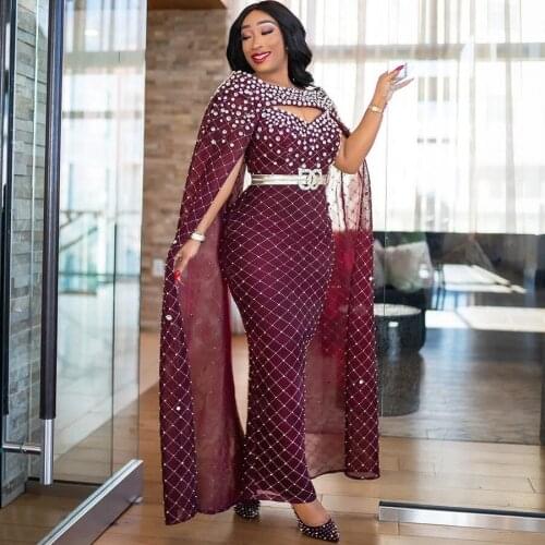 Diamond luxurious Maxi Dresses for Women Summer 2021 Fashion Sexy Flying sleeves middle East Pencil Dress African Clothing