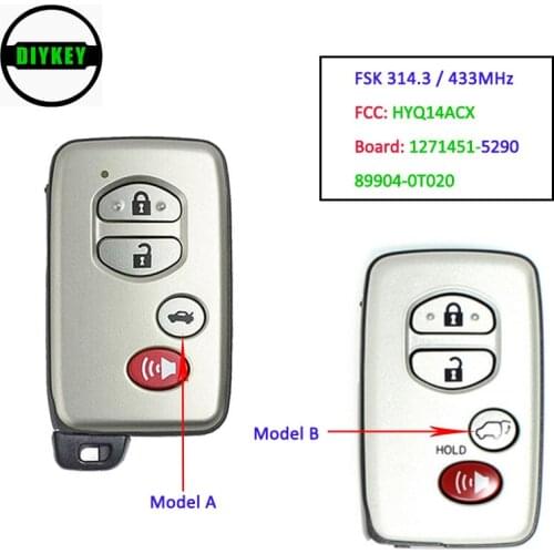 DIYKEY Smart Key for 2009-2016 Toyota Venza 314.3MHz / 433MHz 89904-0T020 HYQ14ACX GNE Board ID: 1271451-5290