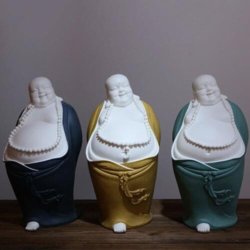 Chinese style White porcelainLaughing Buddha statue Ceramic colored sand craft High-end home decoration accessories 31cm