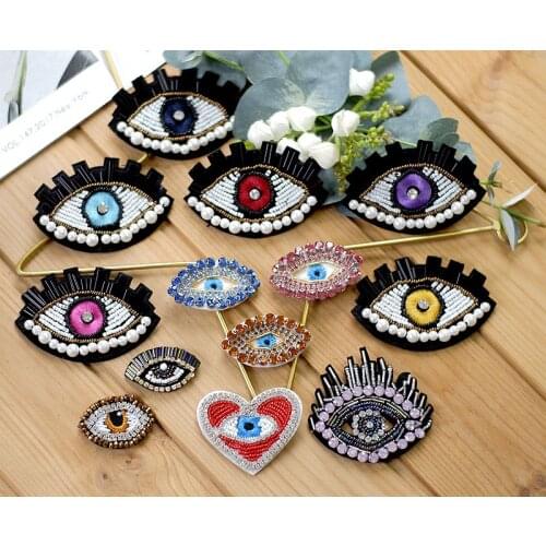 Rhinestone Beading Eyes Applique 3D Sew On Crytal Pearl Patches For Clothing Badge Paste For Clothes Bags Shoes Socks Decoration