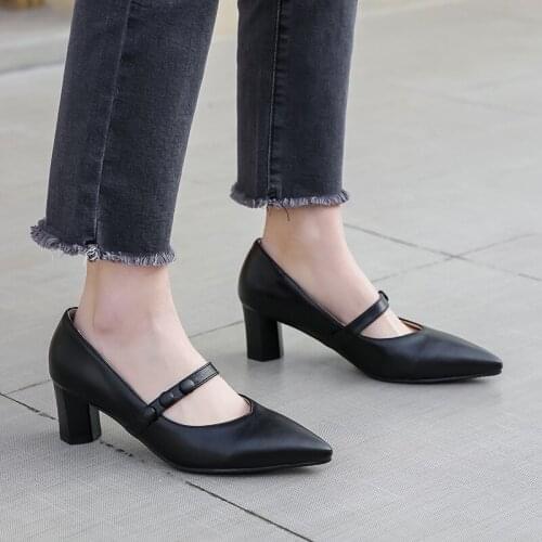YQBTDL New Reach Career Office Dress Mary Jane Womens Shoes Heels Slip on Block High Heel Pumps Green Black Ladies Shoe 34-43