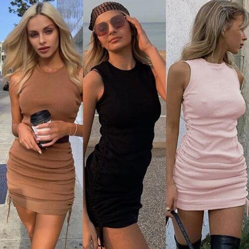 Woman Summer Dress 2021 2021 European AliExpress Summer Hot Three-Color Drawstring Slim Sexy Dress Dresses Vestidoes SJS0046