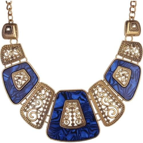 2017 New Jewelry Women Trendy Antique Gold Necklace Chain Jewelry Enamel Statement Necklace Geometric Female Accessories Punk