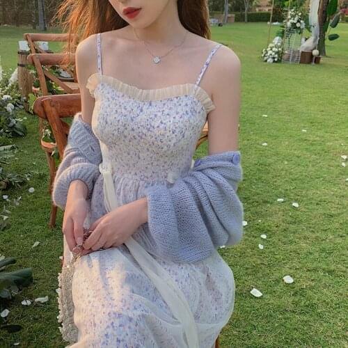 Bella new Korean Fashion Sleeveless Elegant Mesh Midi Dress Bow Design Vintage Floral Boho Dress Lace-up Party Sundresses Summer