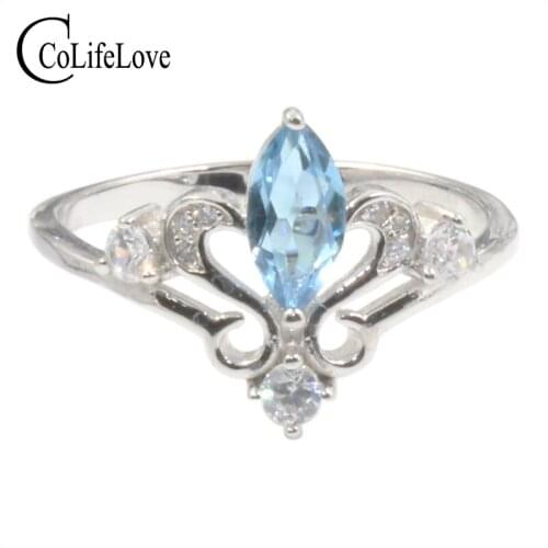 100% real 925 silver crown ring for engagement 4 mm * 8 mm natural topaz ring solid 925 silver topaz ring gift for girl